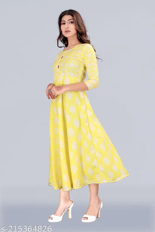 Magic Slub Cotton Winter Kurti, three-quarter sleeves, cotton blend, double silver print flared design