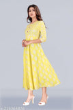 Magenta slub cotton round neck double silver print flared kurti