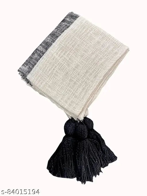 100% cotton sofa throw, light beige with fringe details, suitable for 3 seater couch
