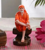 Marble Saibaba Idol for Car Dashboard & Home Decor - Compact 4cm x 9cm figurine representing Sai Baba, perfect for devotion on the go