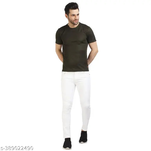 High-quality denim men's white jeans, comfortable fit, versatile wardrobe essential, machine washable