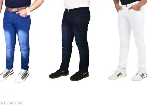 Designer creation solid denim jeans for men, 3-pack with sizes 28, 30, 32, 34, 36 (INDIA)