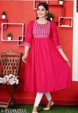 Pink viscose rayon Anarkali dress, solid color, traditional Indian style clothing, three-quarter sleeves