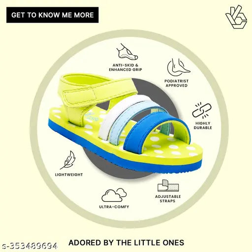 Neon Green Unisex EVA Sandals - Premium Butterscotch Print, ideal for kids aged 12-13 months to 8 years. Made in India