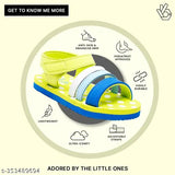 Neon green unisex sandals with straps, featuring black embossed logo. Premium butterscotch sandal by ONYC