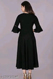 Black rayon bell sleeve kurti with solid pattern, three-quarter sleeves, hand-washable, suitable for casual and formal occasions, country of origin: India