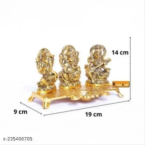 Metal Ganesha-Laxmi-Saraswati Chowki showpiece, 10cm x 18cm x 10cm, Indian origin