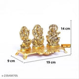 Metal Ganesha-Laxmi-Saraswati Chowki showpiece, 10cm x 18cm x 10cm, Indian origin