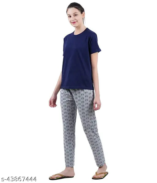 Navy blue printed women's pajama pants, pack of 2