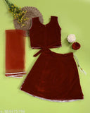 Trendy acrylic top & velvet lehenga with net dupatta for baby girls (6-24 months), intricately embroidered, Indian origin