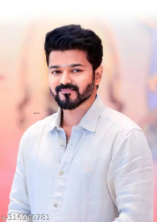 Thalapathy Vijay photo printed polycotton round neck half sleeves men's T-shirt, ultra soft and comfortable for everyday wear
