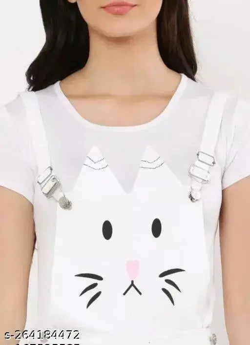 White cotton women's jumpsuit with shirt, solid pattern on display rack