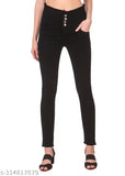 Women's black high waist skinny jeans with four front buttons