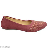 Synthetic pink suede ballerina flats with embossed detail, slip-on design for women's shoe size 126 (IND-3 to IND-8), Indian origin