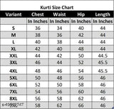 Rayon refined Charvi kurti, solid color three-quarter sleeve Indian women's fashion, S (36in bust, 49in length), M, L, XL, XXL, XXXL