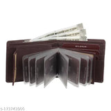 Brown PU Leather Men's Album Wallet - 11 Card Slots, solid design with additional photo and card sleeves. Durable artificial leather for easy portability and gifting