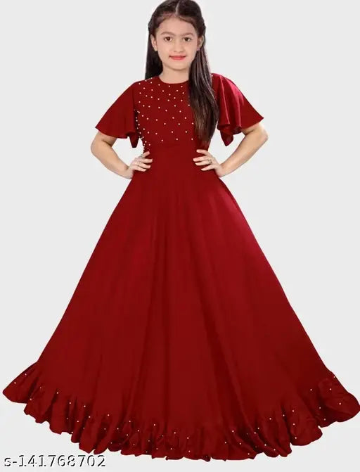 Embellished rayon dress for girls, 7-14 years, Indian design with short sleeves