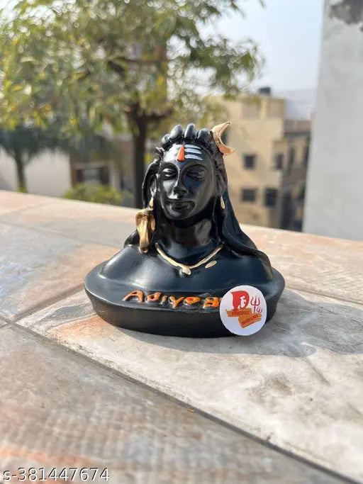Resin Adi Shankara Adiyogi Shiva Statue with Rudraksha Mala, 9cm x 9cm x 7cm, Indian origin