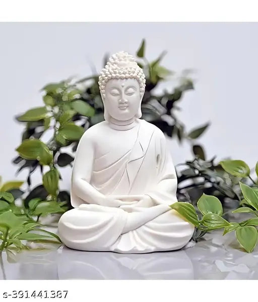 White resin Buddha statue (5.5-inch), decorative Fengshui showpiece for meditation, Peaceful tabletop decor