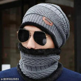 Men's grey wool balaclava cap, solid pattern, onesize, winter accessory from India