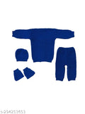 Blue wool unisex sweater set, self-design net pattern for babies, made in India