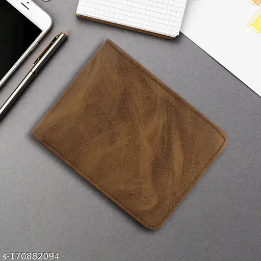 Light brown faux leather Attractive Felice Two Fold wallet, 3 compartments, India-made