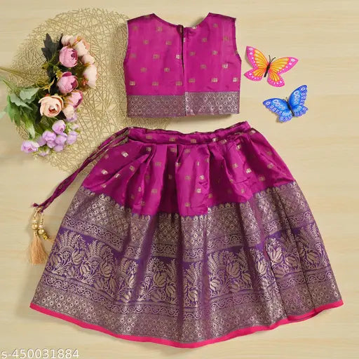 Kids South Indian Traditional Pattu Pavadai cotton silk lehenga choli for girls (size 17 years), vibrant colors, zari work, premium fabric
