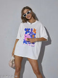 Veroconic oversized back printed t-shirt in white, black, and blue print for women and girls