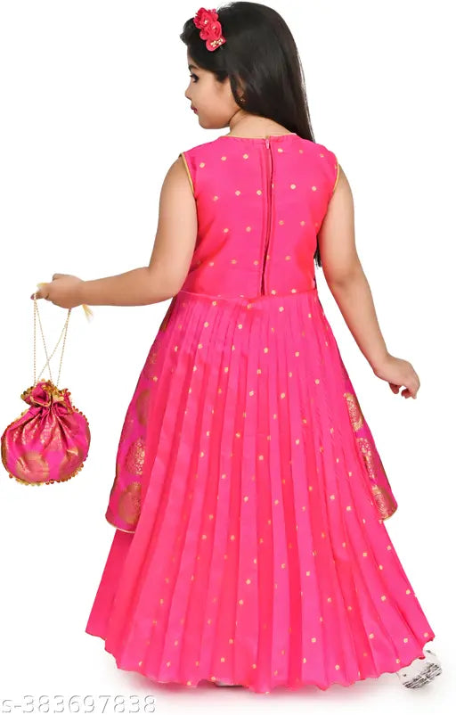 Silk sleeveless gown for beautiful girls, printed net design in various sizes (18-24M, 1-2Y, 2-3Y, 6-7Y), origin India