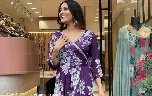 Purple angarakha design kurta for women's party wear