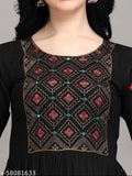 Embroidered rayon laxmi black kurti, three-quarter sleeve, Indian fashion
