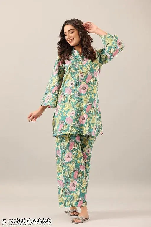 Trendy printed cotton blend kurta & palazzo set, perfect for any occasion, formal or festive