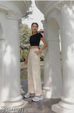 Cream Korian cargo pant and trouser with cotton blend, stylish women's full stretch denim jeans for comfort, solid color, India origin, size options available