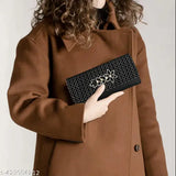 Black leather GMW women clutch, two-strap design, black hardware
