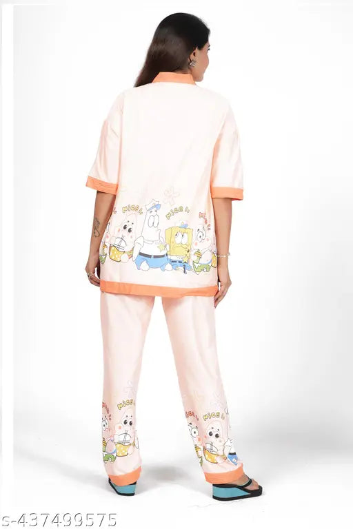 Cotton blend printed pyjama set, women's nightwear loungewear by CHHAYA - classic and effortlessly stylish for lounging and cozy sleep