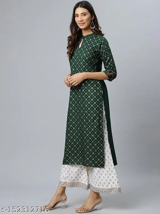 Rayon kurta and palazzo set, three-quarter sleeves, printed net, India