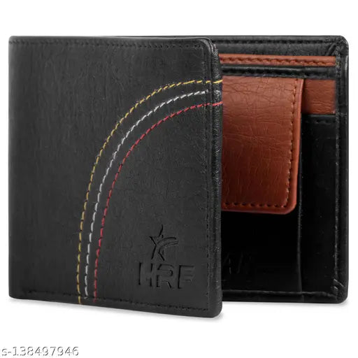 Black PU leather regular size men's wallet, 5 card slots, free size (10cm x 5cm), premium quality accessory from HRF STAR