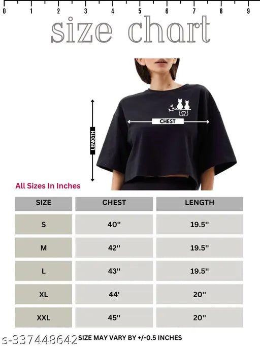 Black cotton blend half sleeve crop top with happy cat print, perfect for a relaxed street-style look