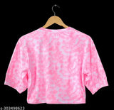 Oversized cotton blend crop top with vibrant digital print, ideal for women's fashionable outfits