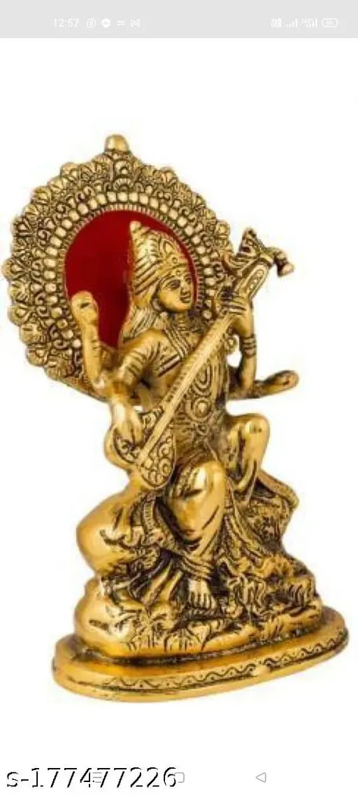 Metal Saraswati JI Idol Statue - 22x12 cm, Indian Goddess of Knowledge for home decoration and pooja articles