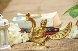 Golden metal sitting anticia peacock laddu gopal idol vastu showpiece for puja, 185x85x14cm