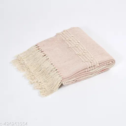 HomewayTex pink cotton throw with fringe, 130x180 cm