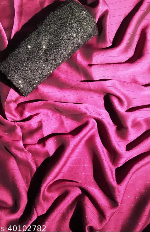 Chiffon silk saree with sequin work blouse, Indian fashion for women in free size (5.5m saree length, 1m blouse length)