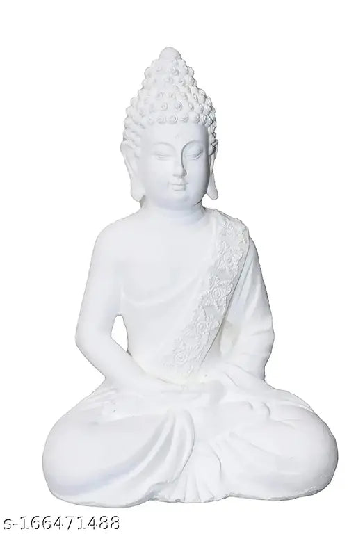 White Ceramic Big Sitting Buddha Statue for Home Decor or Pooja Purpose, 10-inch height