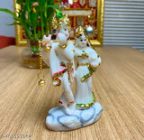 Marble Radha Krishna idol (10cm x 15.5cm x 7cm), hand-painted Indian religious decor accessory for home, office, or temple