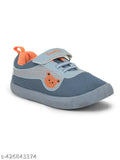 Black sneakers with blue laces and an orange paw print, no closures or additional text on a white background