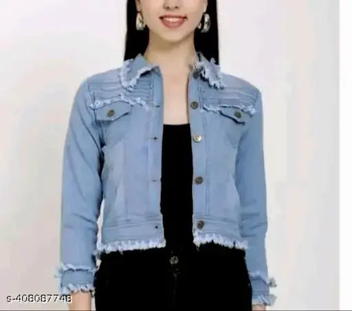Denim jacket with ruffle sleeves and distressed wash, kids' fashionable style