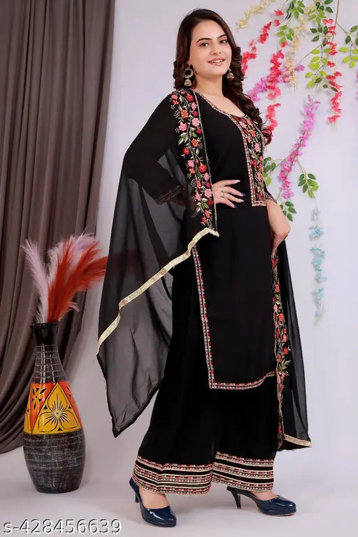 Black georgette kameez with palazzo pants and dupatta