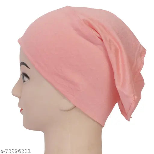 Beige peach cotton hijab tube cap, packed in set of 2