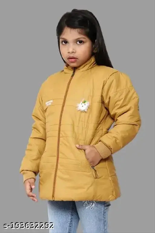 Funky girls jacket, yellow padded coat with hood, blue lining